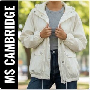 Vintage MS Cambridge Hooded Jacket Hidden Full Zip Snap Buttons Pockets Size Med